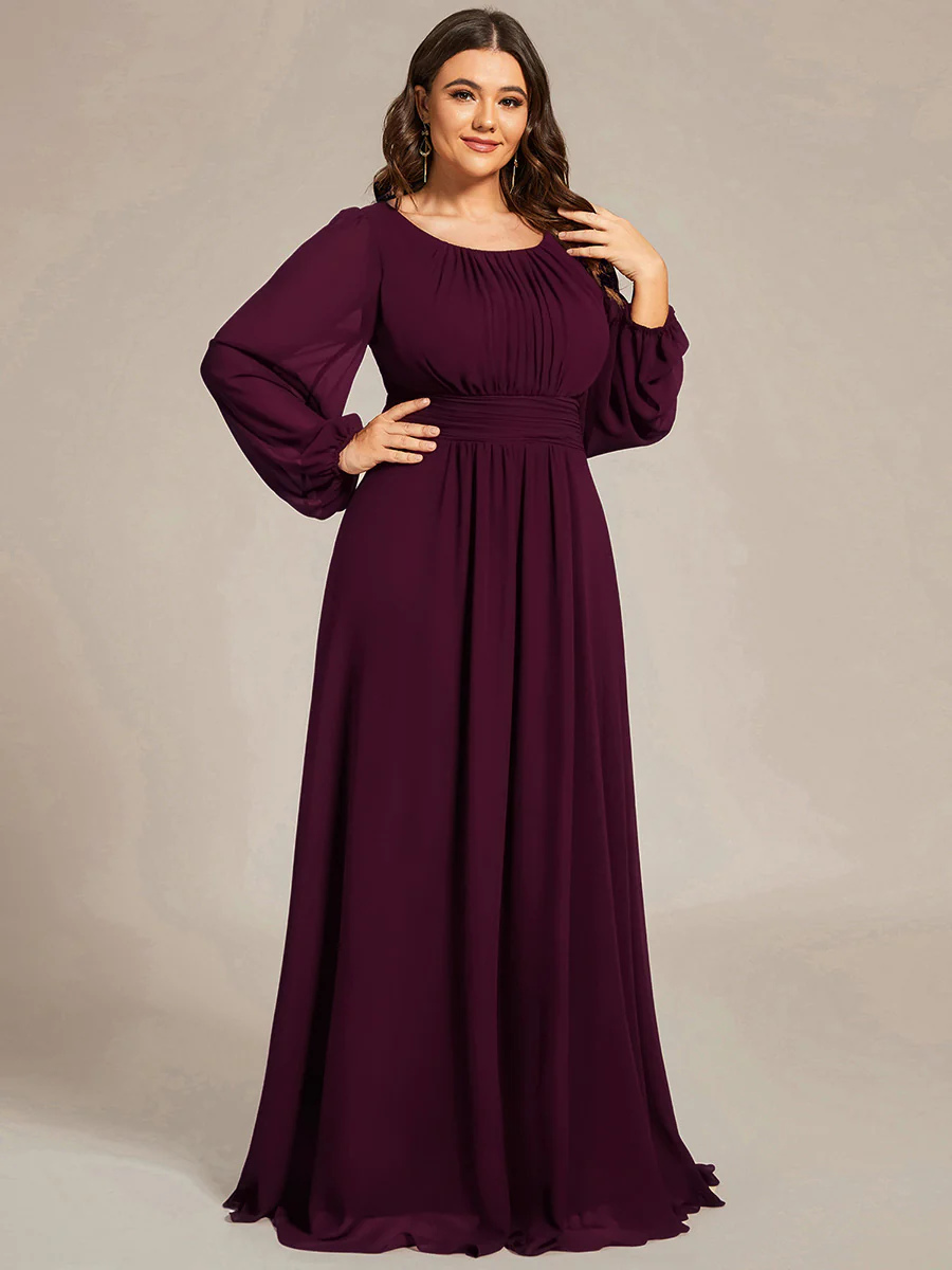 pretty CELESTE|Plus Size Sheer Long Sleeve Pleated Floor Length Bridesmaid Dress - Image 72