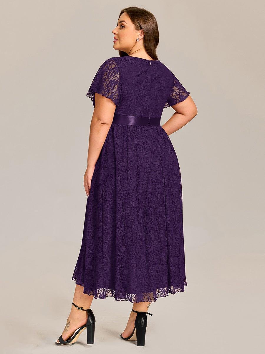 pretty SEVYN|Plus Size Short Sleeve Ruffled Lace Midi Weeding Guest Dress - Image 12