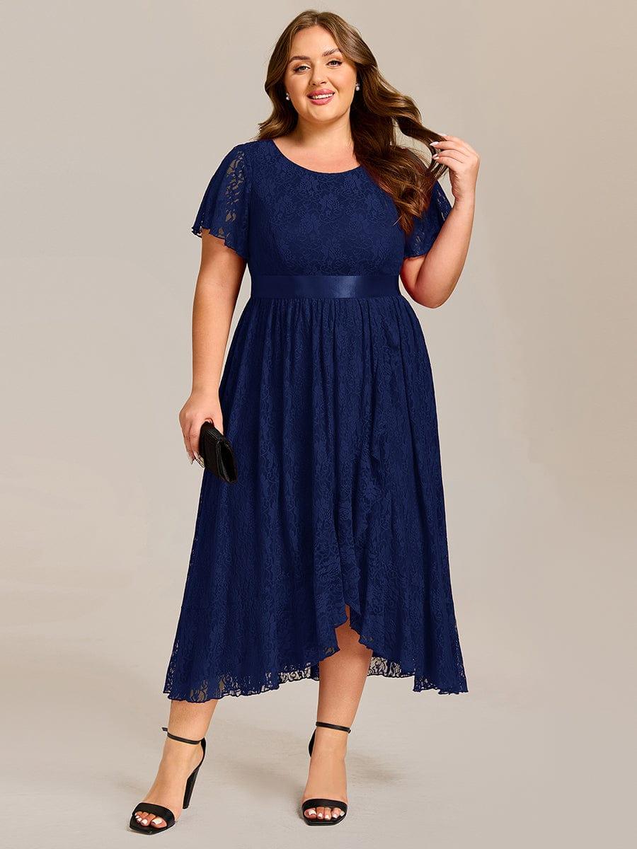 pretty SEVYN|Plus Size Short Sleeve Ruffled Lace Midi Weeding Guest Dress - Image 6