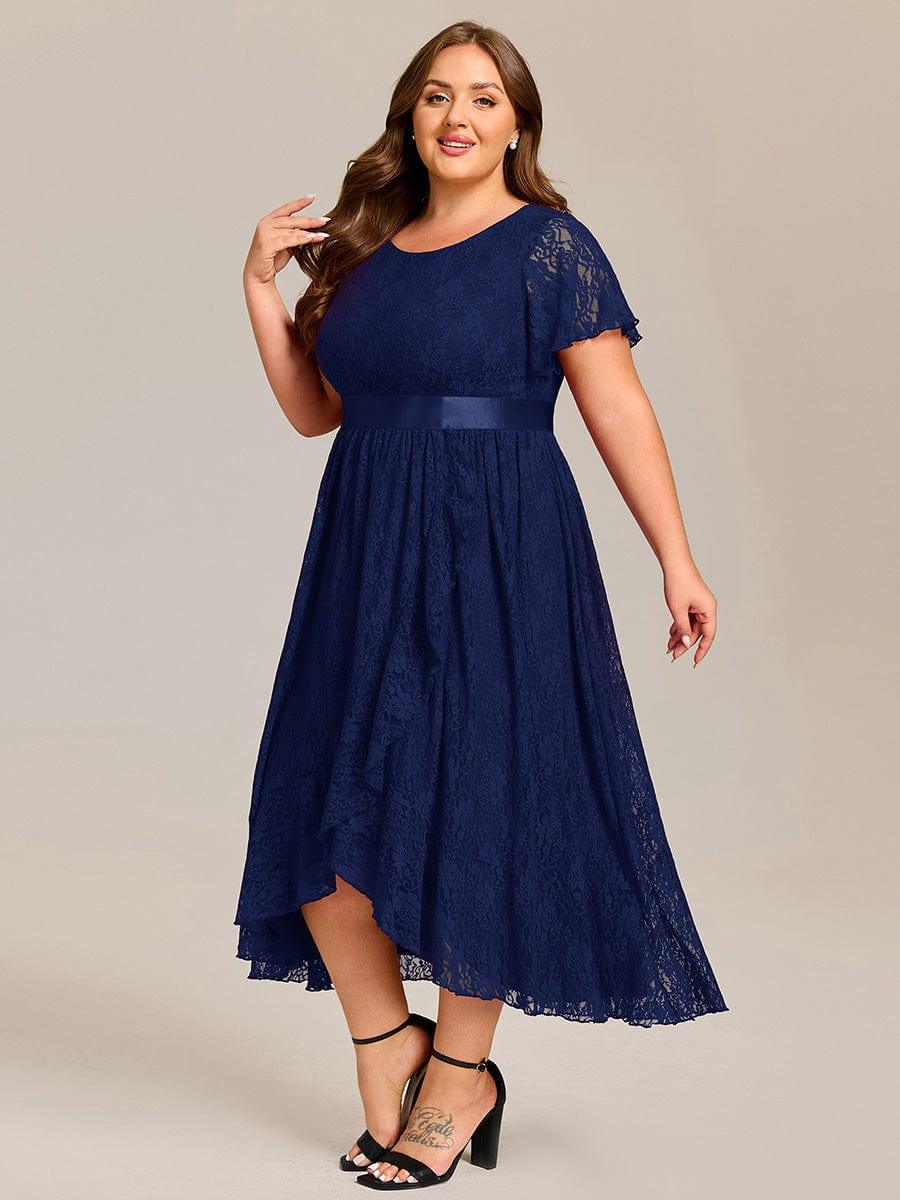 pretty SEVYN|Plus Size Short Sleeve Ruffled Lace Midi Weeding Guest Dress - Image 9