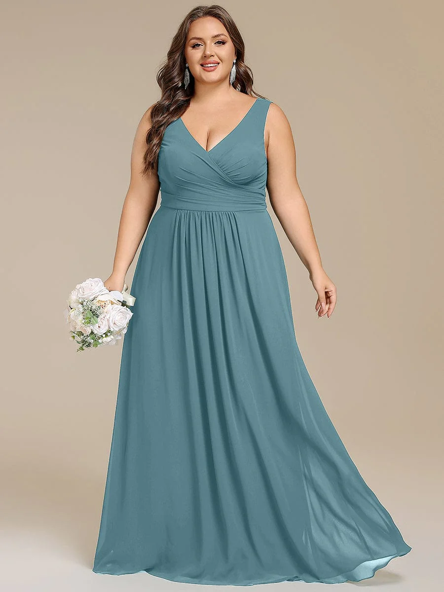pretty SAUYER|Plus Size Sleeveless A-Line Chiffon Maxi Bridesmaid Dress - Image 22