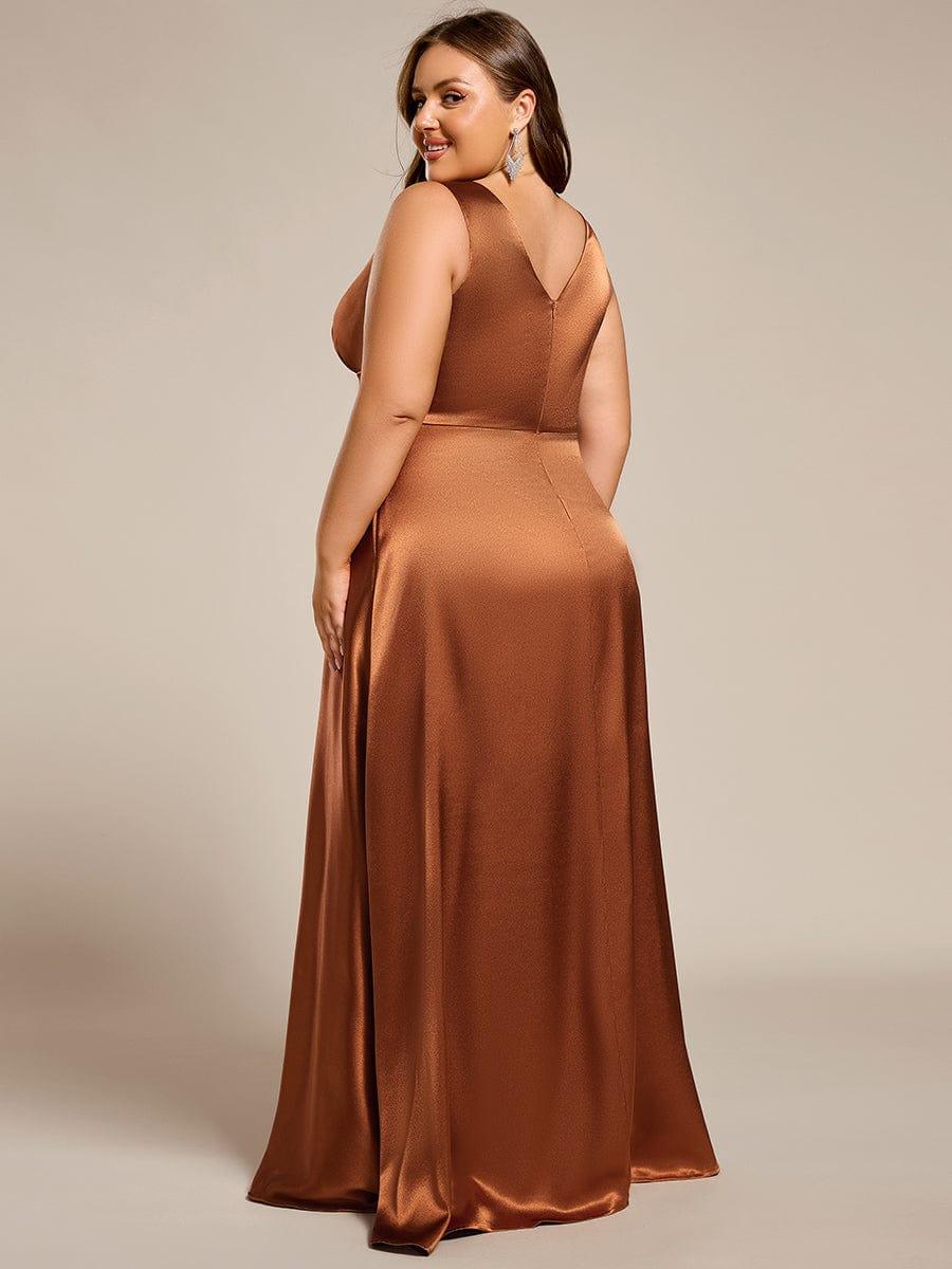 pretty INDY|Plus Size Sleeveless Empire Waist Satin Maxi Bridesmaid Dress With Pockets - Image 10