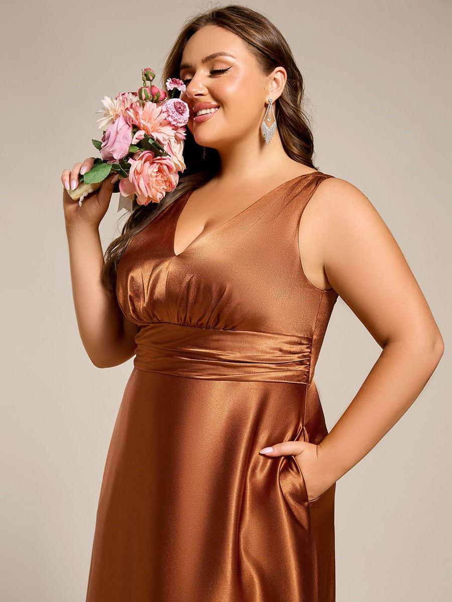 pretty INDY|Plus Size Sleeveless Empire Waist Satin Maxi Bridesmaid Dress With Pockets - Image 11