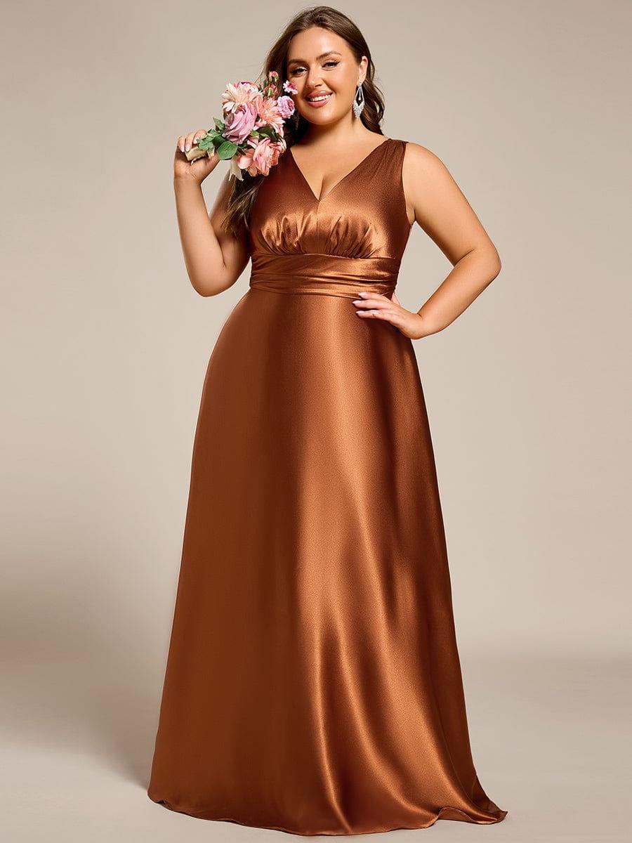 pretty INDY|Plus Size Sleeveless Empire Waist Satin Maxi Bridesmaid Dress With Pockets - Image 13