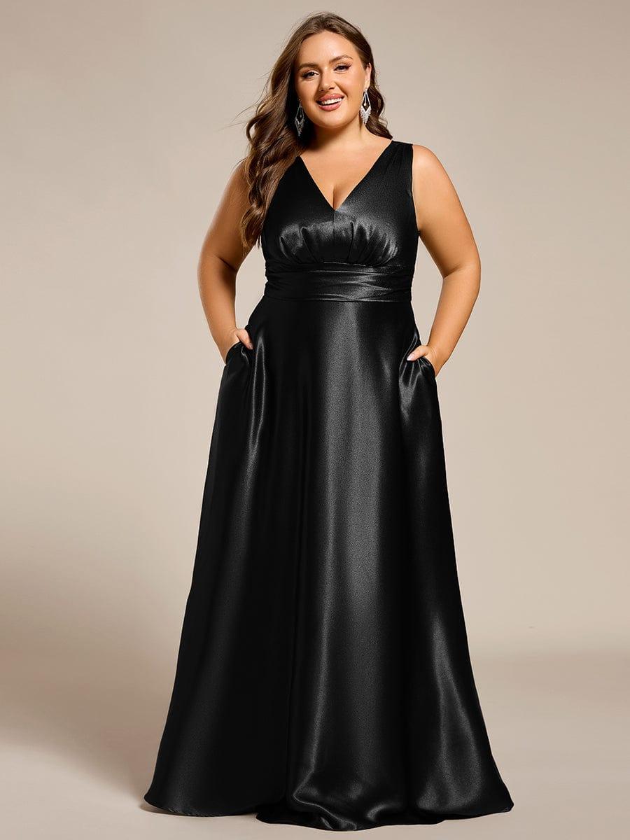 pretty INDY|Plus Size Sleeveless Empire Waist Satin Maxi Bridesmaid Dress With Pockets - Image 20