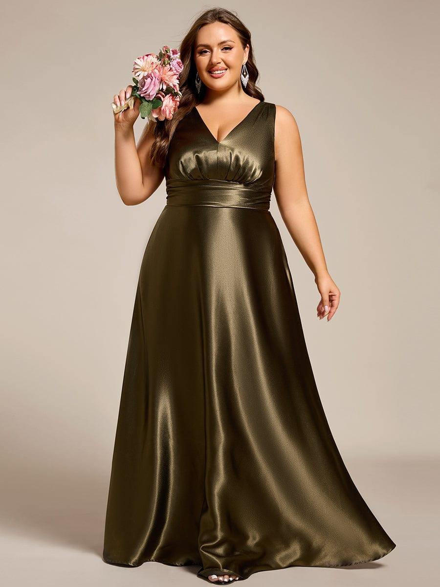 pretty INDY|Plus Size Sleeveless Empire Waist Satin Maxi Bridesmaid Dress With Pockets - Image 21