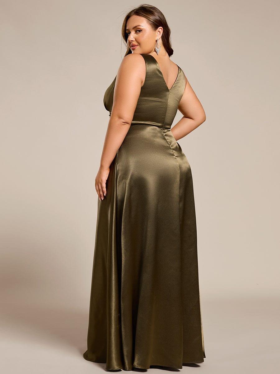 pretty INDY|Plus Size Sleeveless Empire Waist Satin Maxi Bridesmaid Dress With Pockets - Image 22
