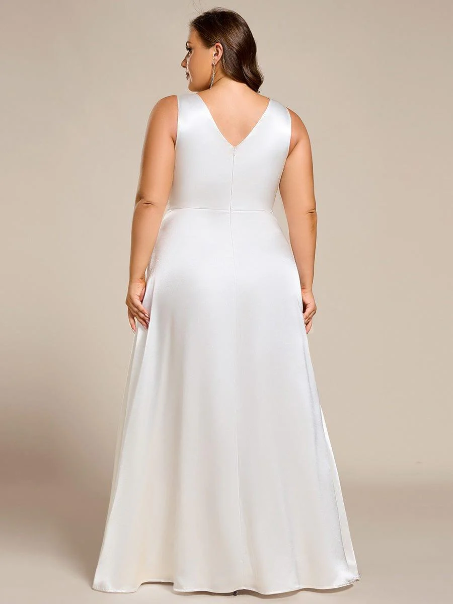 pretty INDY|Plus Size Sleeveless Empire Waist Satin Maxi Bridesmaid Dress With Pockets - Image 27