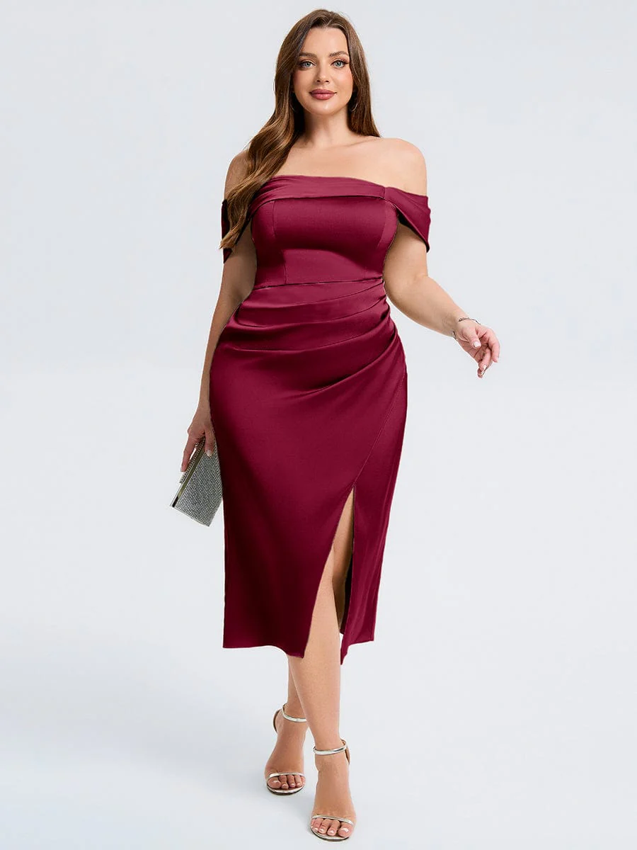 pretty DIANELLE|Plus Size Slit Satin Wedding Guest Dress - Image 10