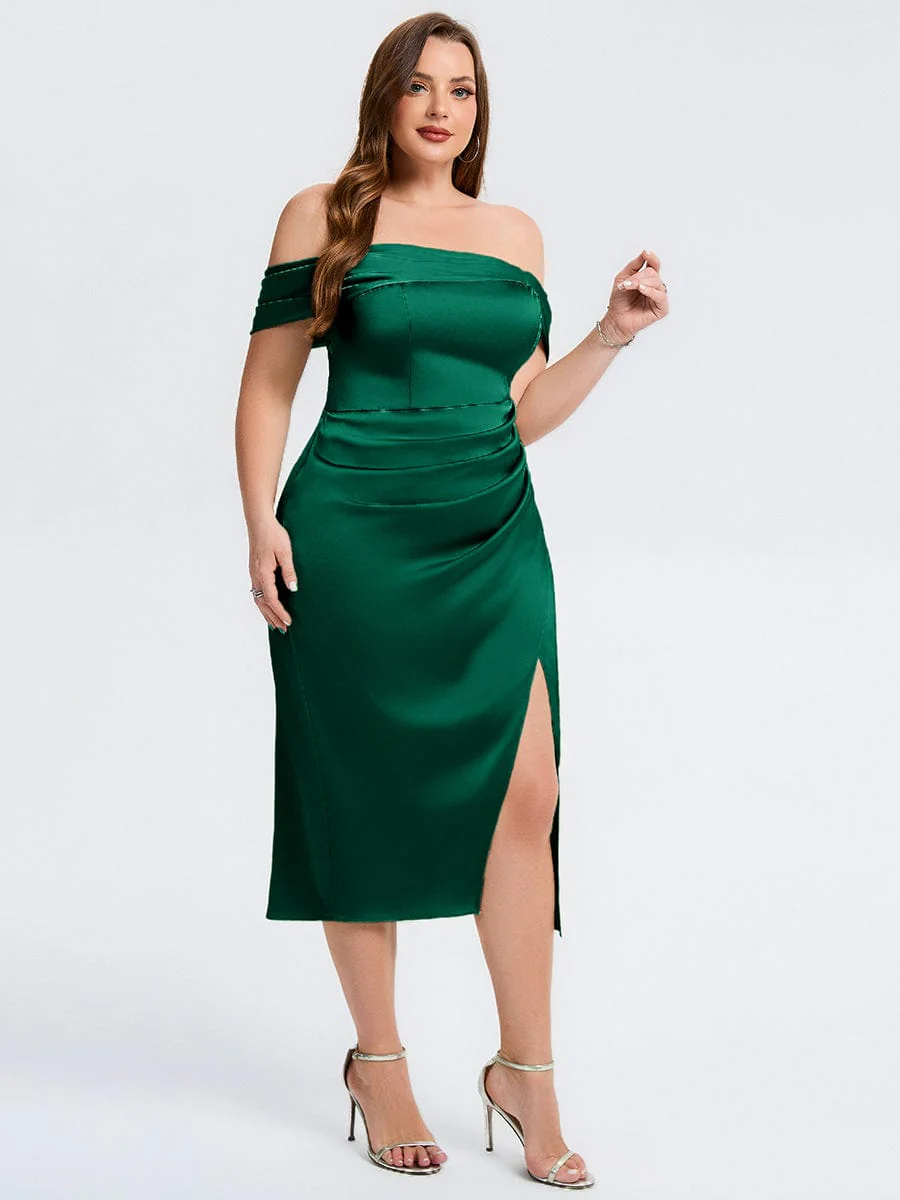 pretty DIANELLE|Plus Size Slit Satin Wedding Guest Dress - Image 14