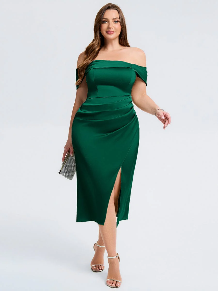 pretty DIANELLE|Plus Size Slit Satin Wedding Guest Dress - Image 15