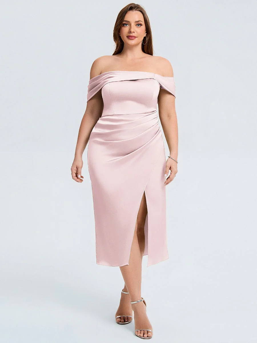 pretty DIANELLE|Plus Size Slit Satin Wedding Guest Dress - Image 16