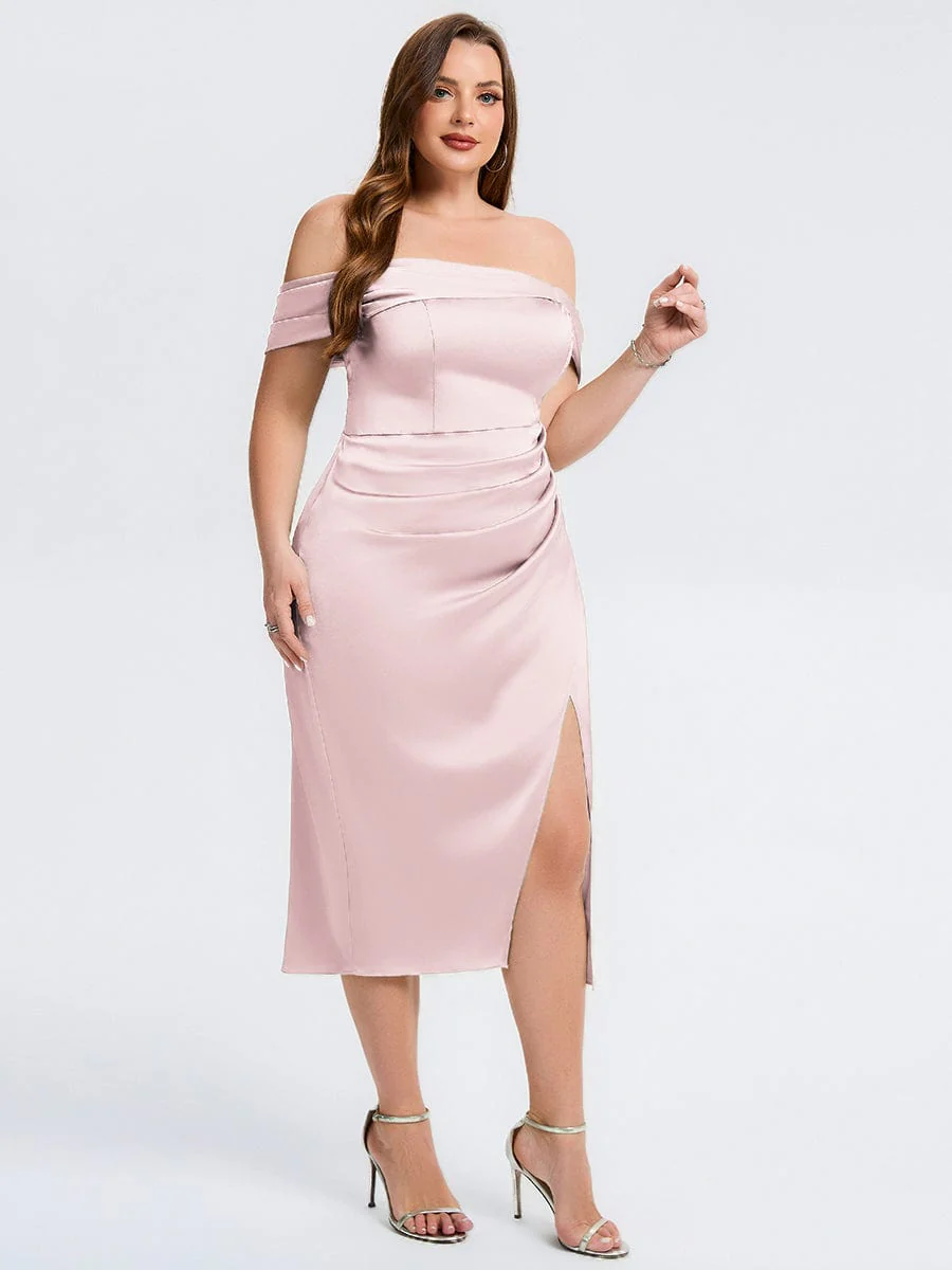 pretty DIANELLE|Plus Size Slit Satin Wedding Guest Dress - Image 19