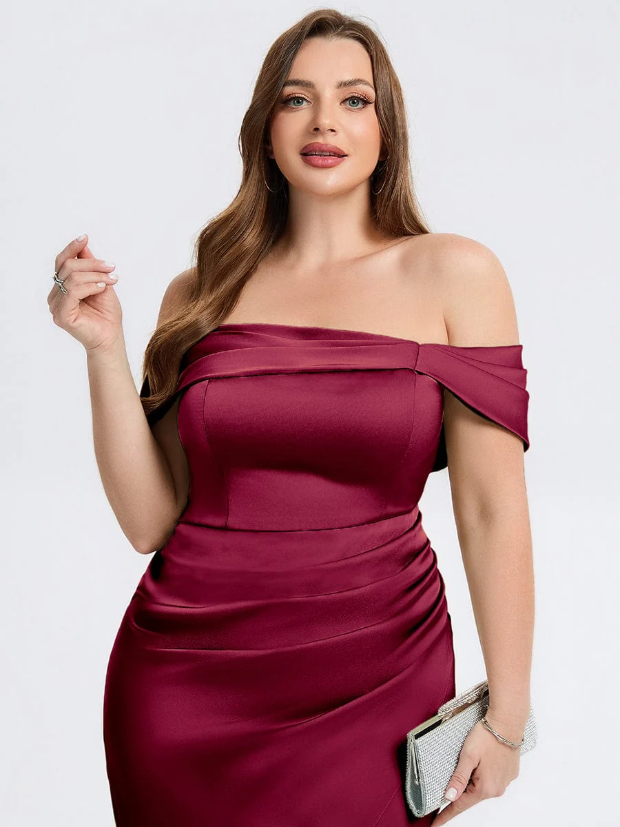 pretty DIANELLE|Plus Size Slit Satin Wedding Guest Dress - Image 8