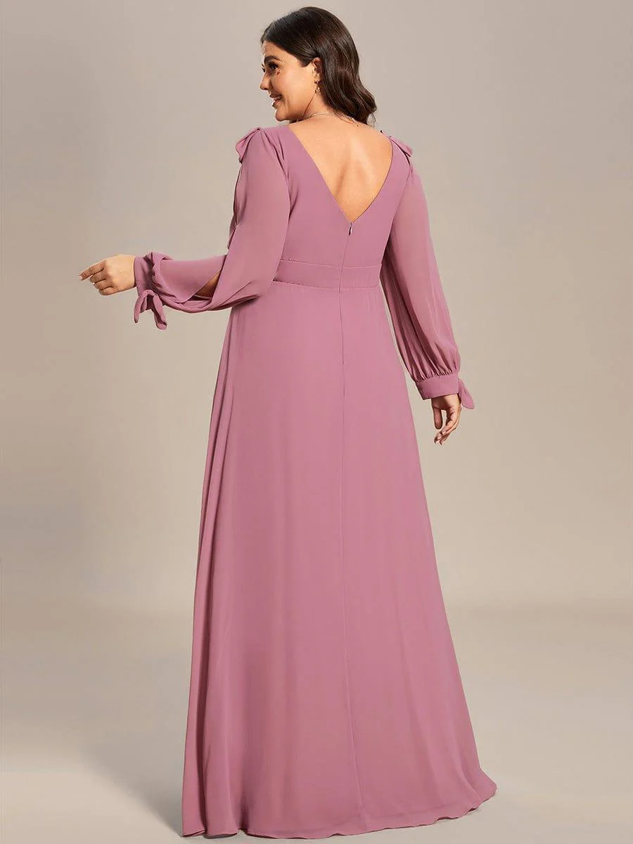pretty IVORY|Plus Size Split Long Sleeve V-Neck Bridesmaid Dress - Image 18