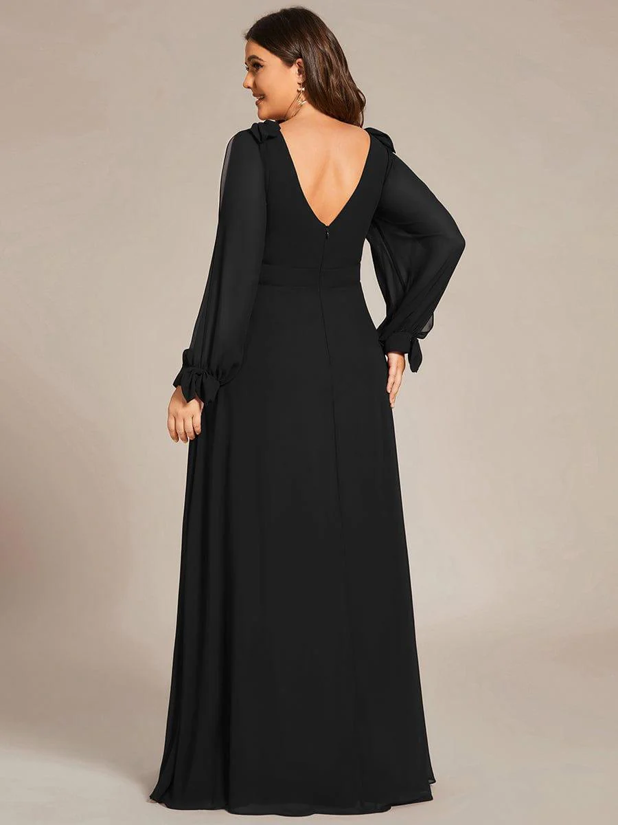 pretty IVORY|Plus Size Split Long Sleeve V-Neck Bridesmaid Dress - Image 23