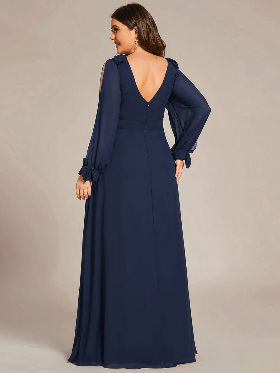 pretty IVORY|Plus Size Split Long Sleeve V-Neck Bridesmaid Dress - Image 32