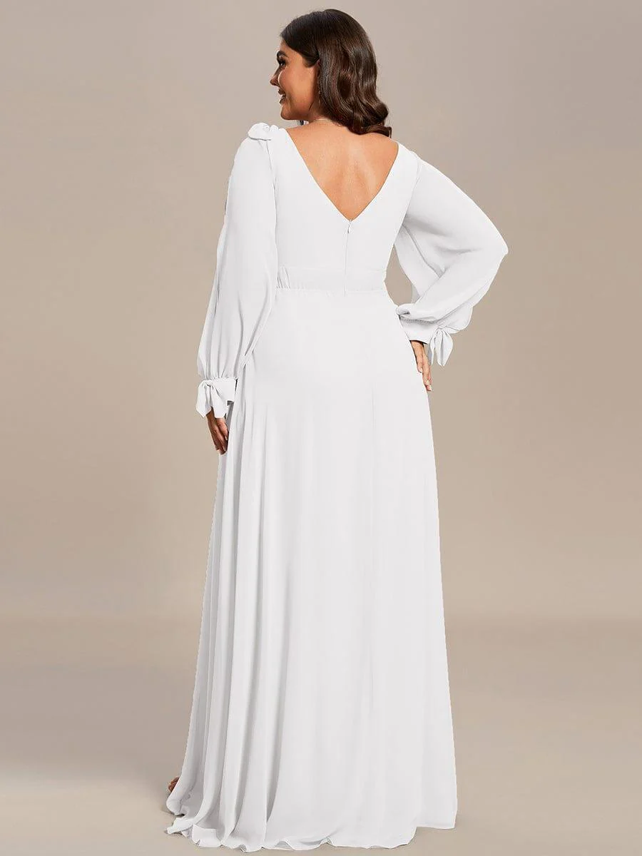 pretty IVORY|Plus Size Split Long Sleeve V-Neck Bridesmaid Dress - Image 37