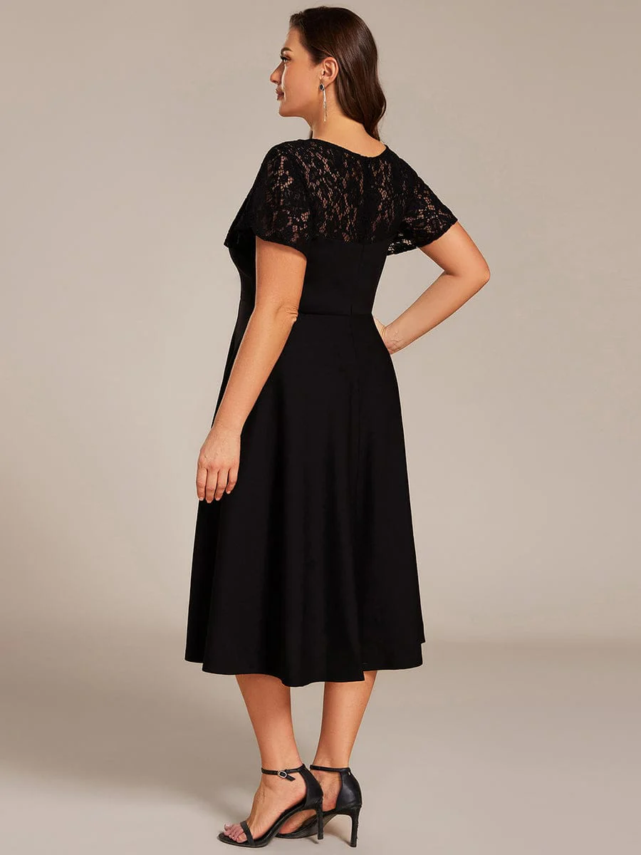 pretty EVIE|Plus Size Hollow Out Midi Wedding Guest Dress With Pockets - Image 17