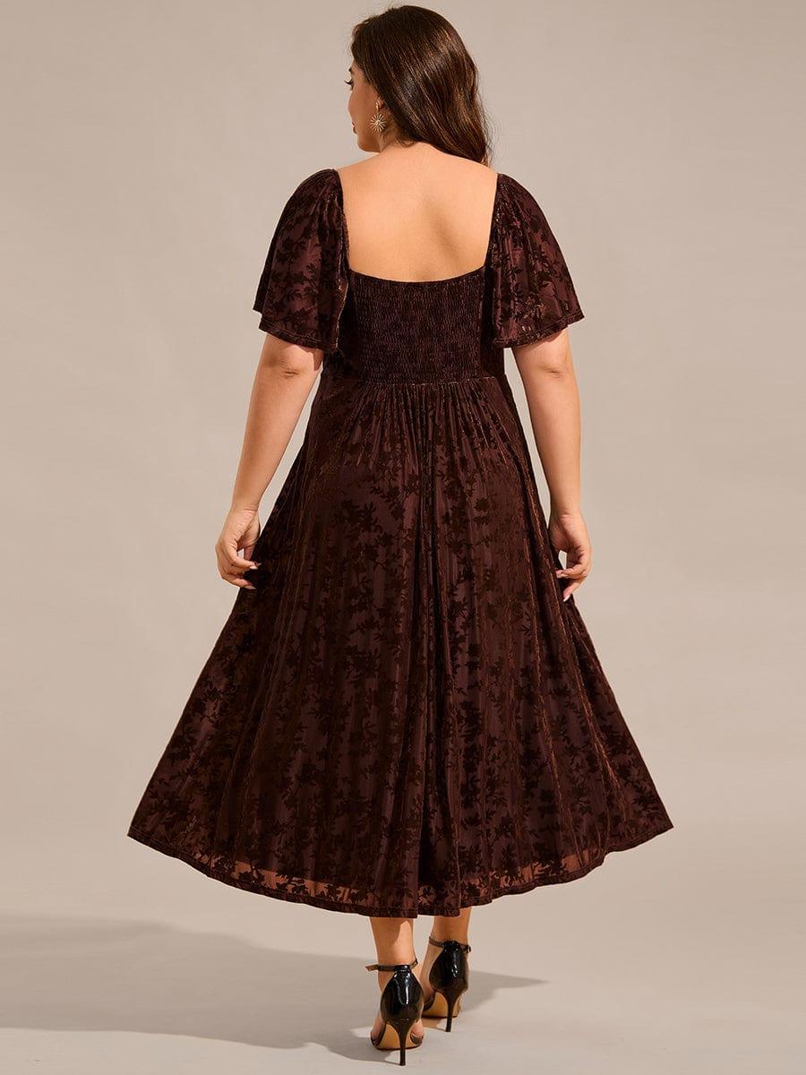 ever BLOOM|Velvet Short Sleeve Tea-Length Jacquard Wedding Guest Dress - Image 7
