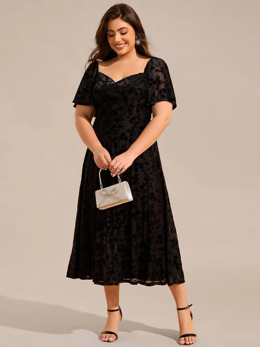 ever BLOOM|Velvet Short Sleeve Tea-Length Jacquard Wedding Guest Dress - Image 16