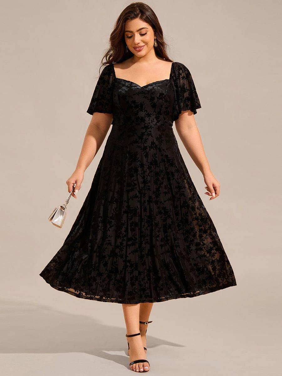 ever BLOOM|Velvet Short Sleeve Tea-Length Jacquard Wedding Guest Dress - Image 17