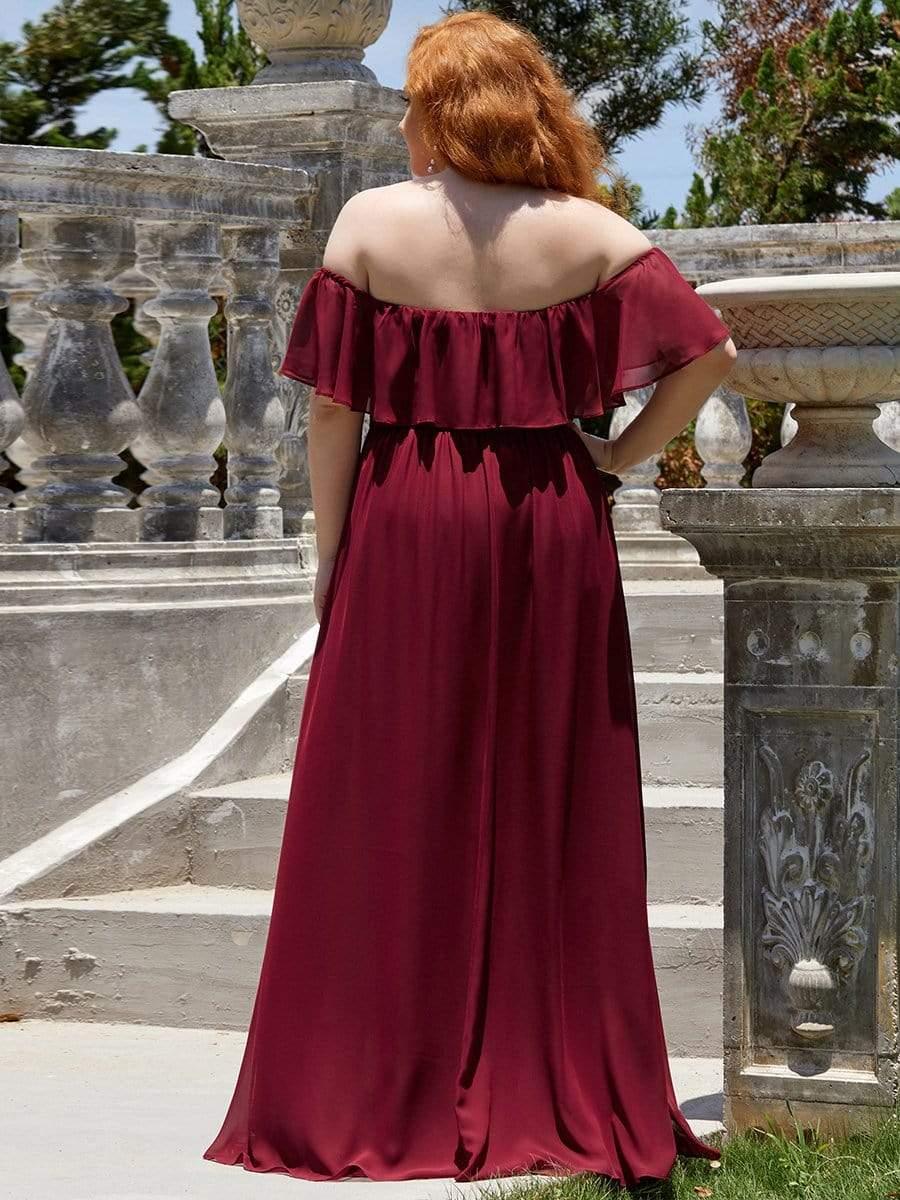 pretty ÉMILE|Plus Size Off-The-Shoulder Ruffle Thigh Split Bridesmaid Dress - Image 13