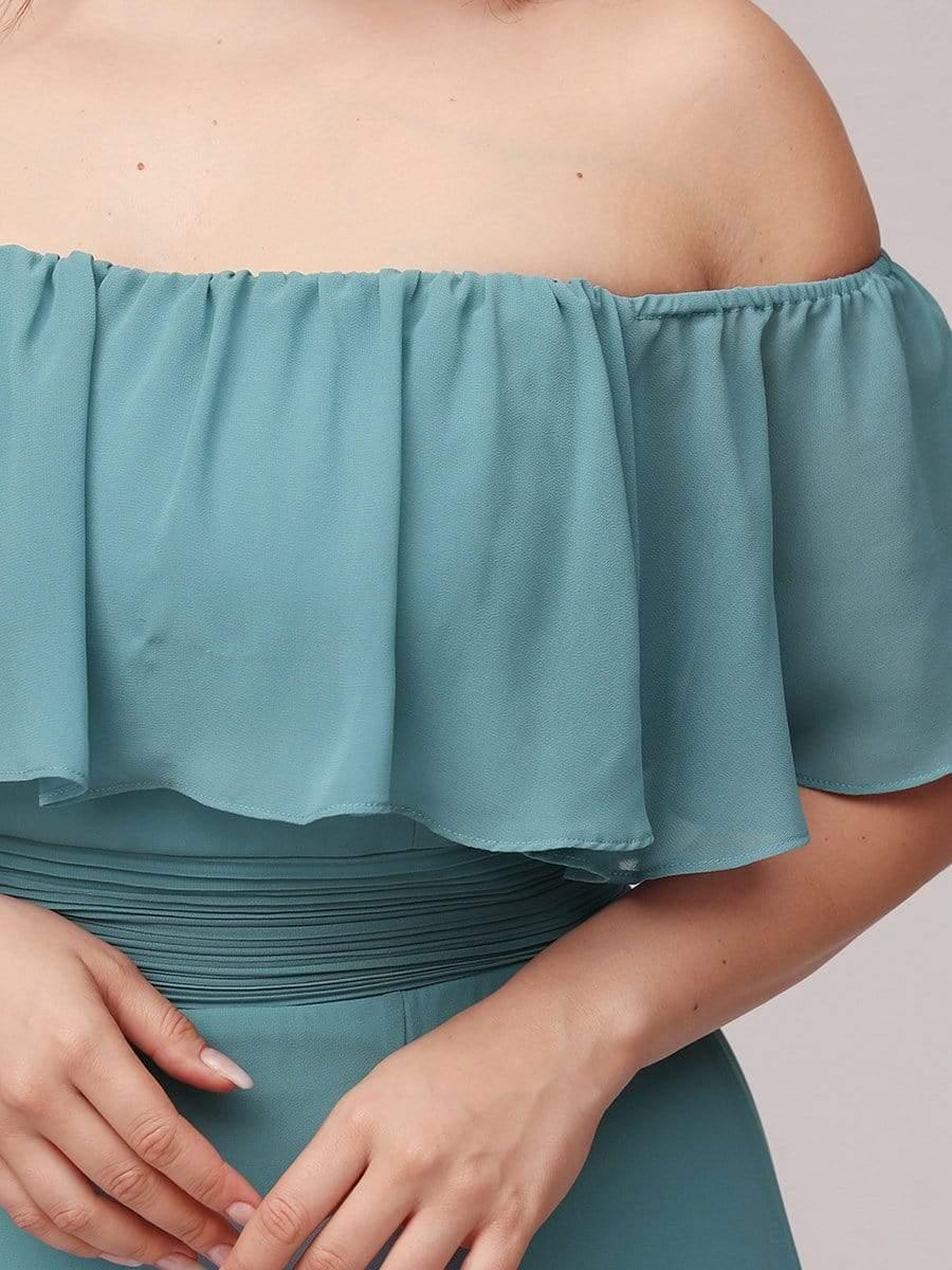pretty ÉMILE|Plus Size Off-The-Shoulder Ruffle Thigh Split Bridesmaid Dress - Image 42
