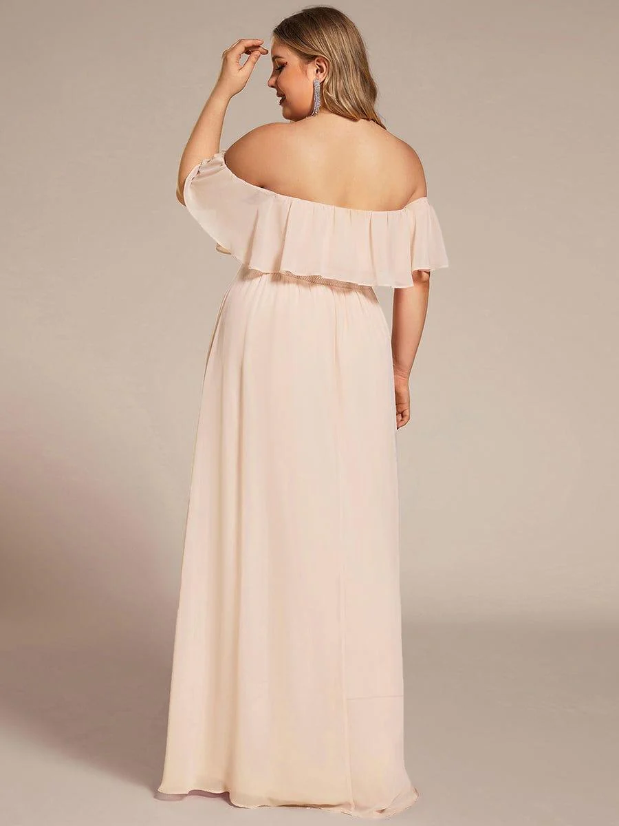 pretty ÉMILE|Plus Size Off-The-Shoulder Ruffle Thigh Split Bridesmaid Dress - Image 81