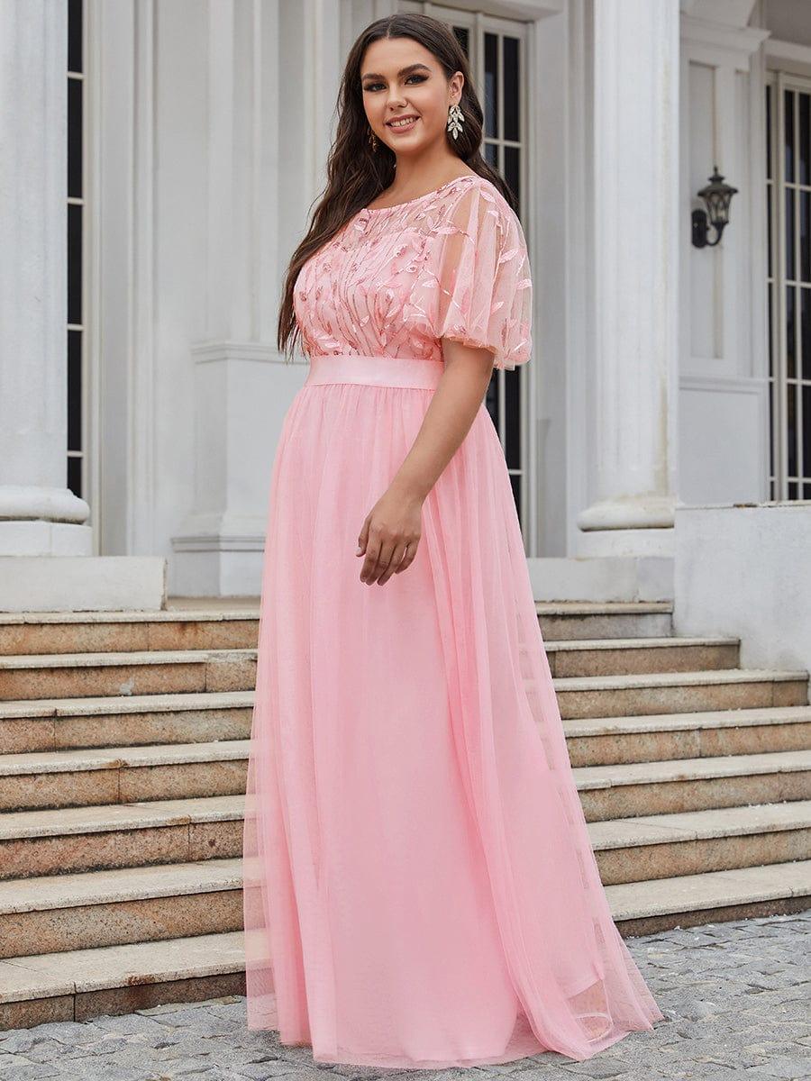 pretty SAPHIR|Plus Size Women's Embroidery Bridesmaid Dress with Short Sleeve - Image 39