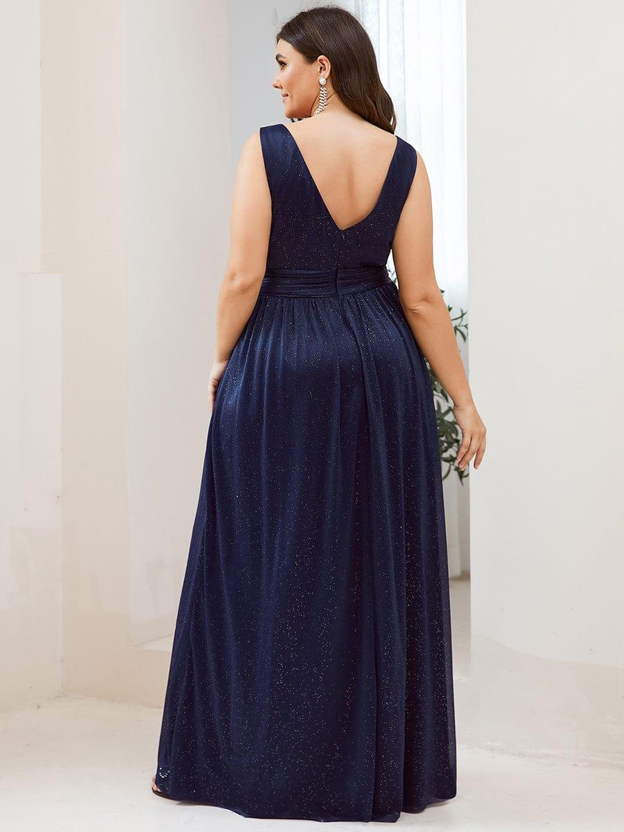 pretty STERLING|Double V Neck Maxi Long Plus Size Sparkly Evening Dresses for Party - Image 14