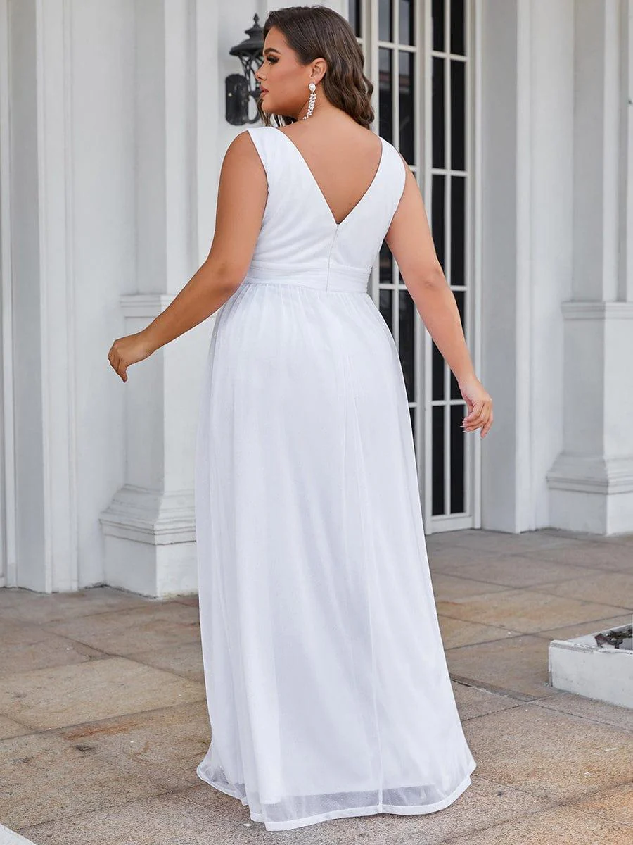 pretty STERLING|Double V Neck Maxi Long Plus Size Sparkly Evening Dresses for Party - Image 18