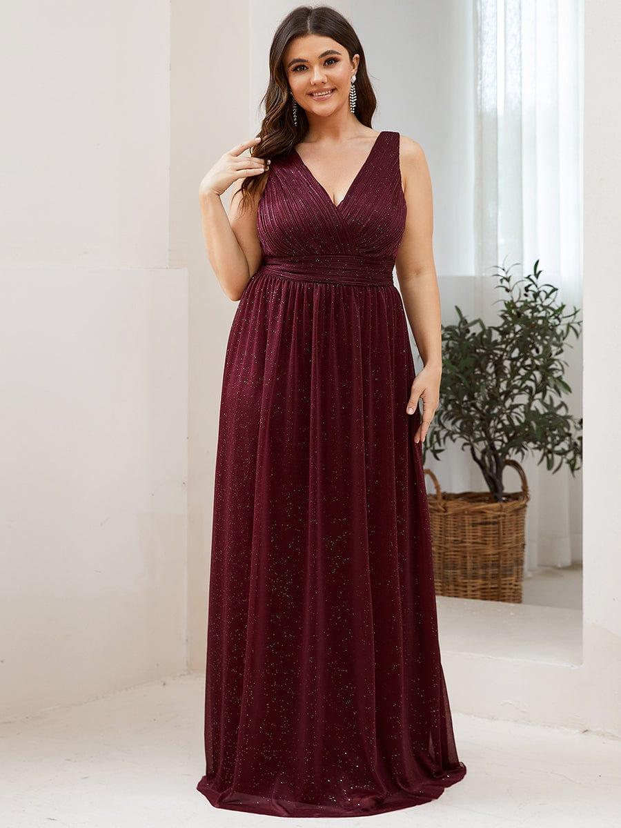 pretty STERLING|Double V Neck Maxi Long Plus Size Sparkly Evening Dresses for Party - Image 21