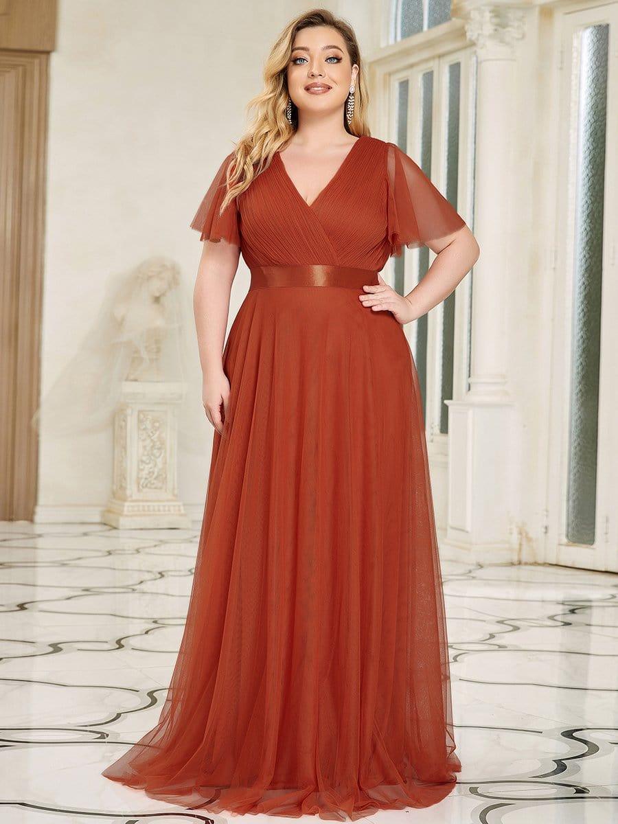 pretty MISTE|Plus Size Floor-Length Bridesmaid Dress with Short Sleeve