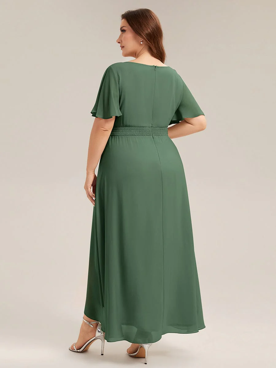 pretty SAGE|Plus Size Ruched Chiffon Ruffle Sleeve Wedding Guest Dress - Image 11