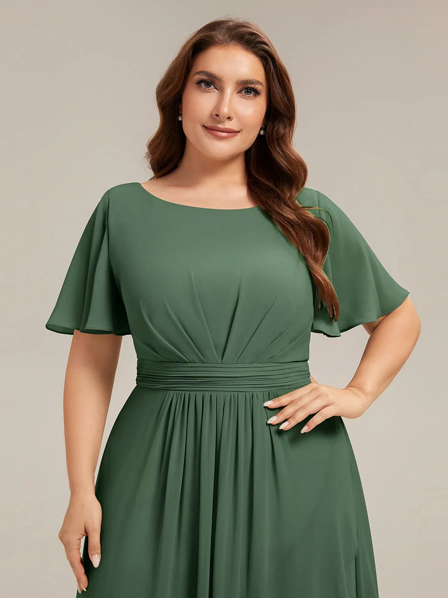 pretty SAGE|Plus Size Ruched Chiffon Ruffle Sleeve Wedding Guest Dress - Image 12