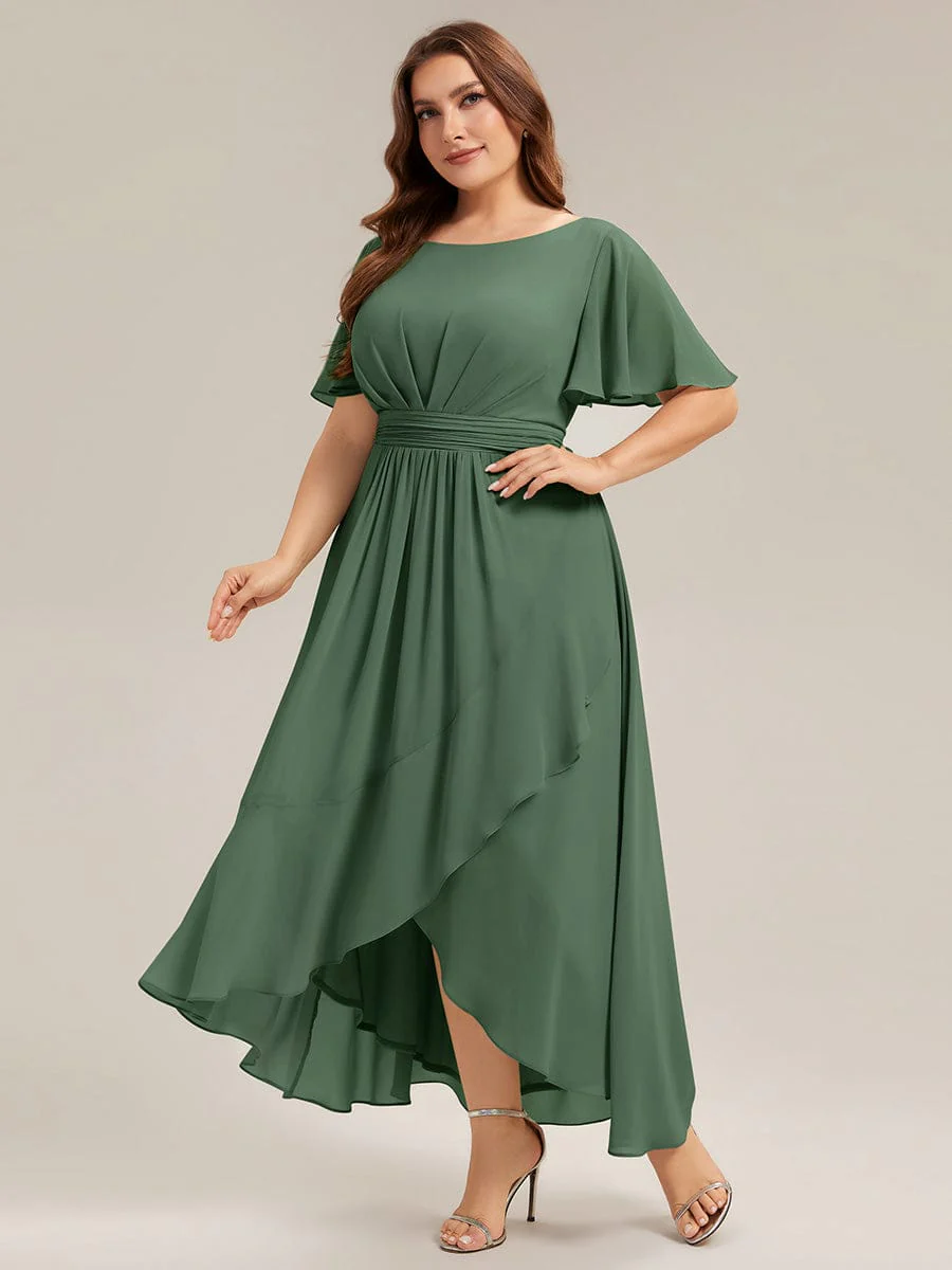 pretty SAGE|Plus Size Ruched Chiffon Ruffle Sleeve Wedding Guest Dress - Image 13