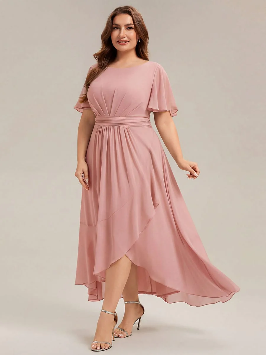 pretty SAGE|Plus Size Ruched Chiffon Ruffle Sleeve Wedding Guest Dress - Image 14