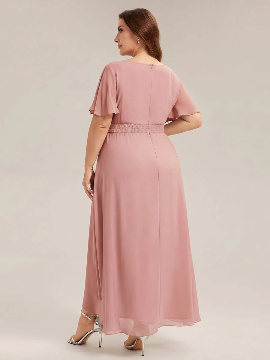 pretty SAGE|Plus Size Ruched Chiffon Ruffle Sleeve Wedding Guest Dress - Image 15