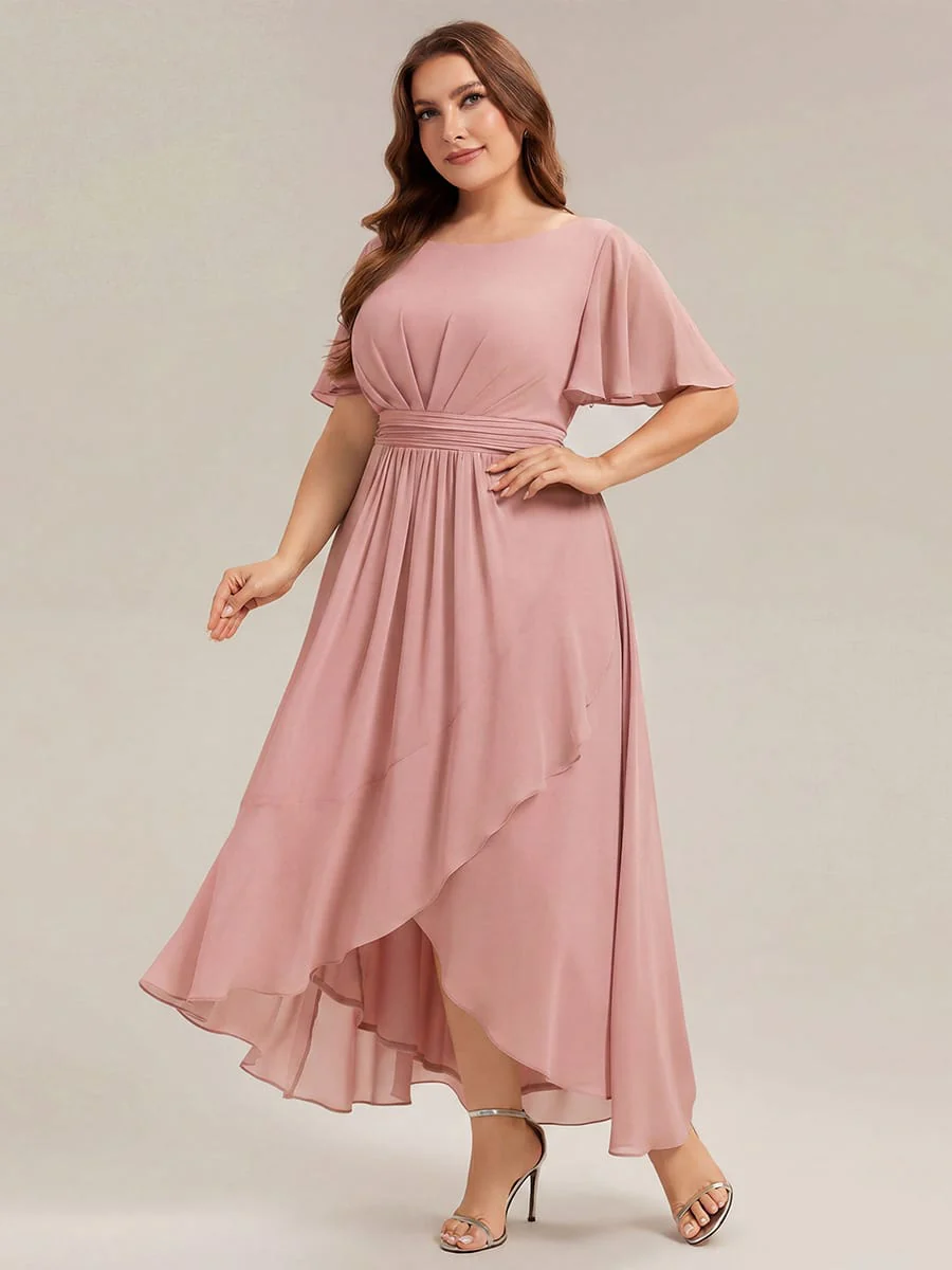 pretty SAGE|Plus Size Ruched Chiffon Ruffle Sleeve Wedding Guest Dress - Image 16