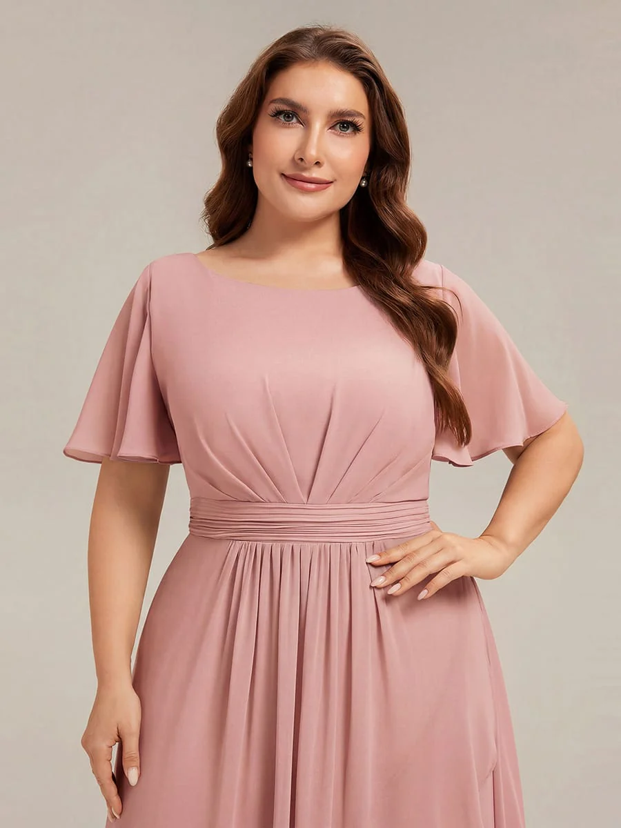 pretty SAGE|Plus Size Ruched Chiffon Ruffle Sleeve Wedding Guest Dress - Image 17