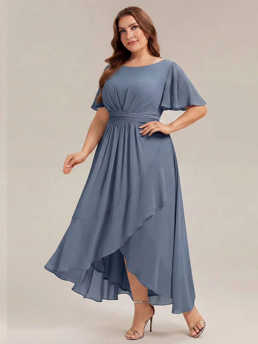 pretty SAGE|Plus Size Ruched Chiffon Ruffle Sleeve Wedding Guest Dress - Image 18