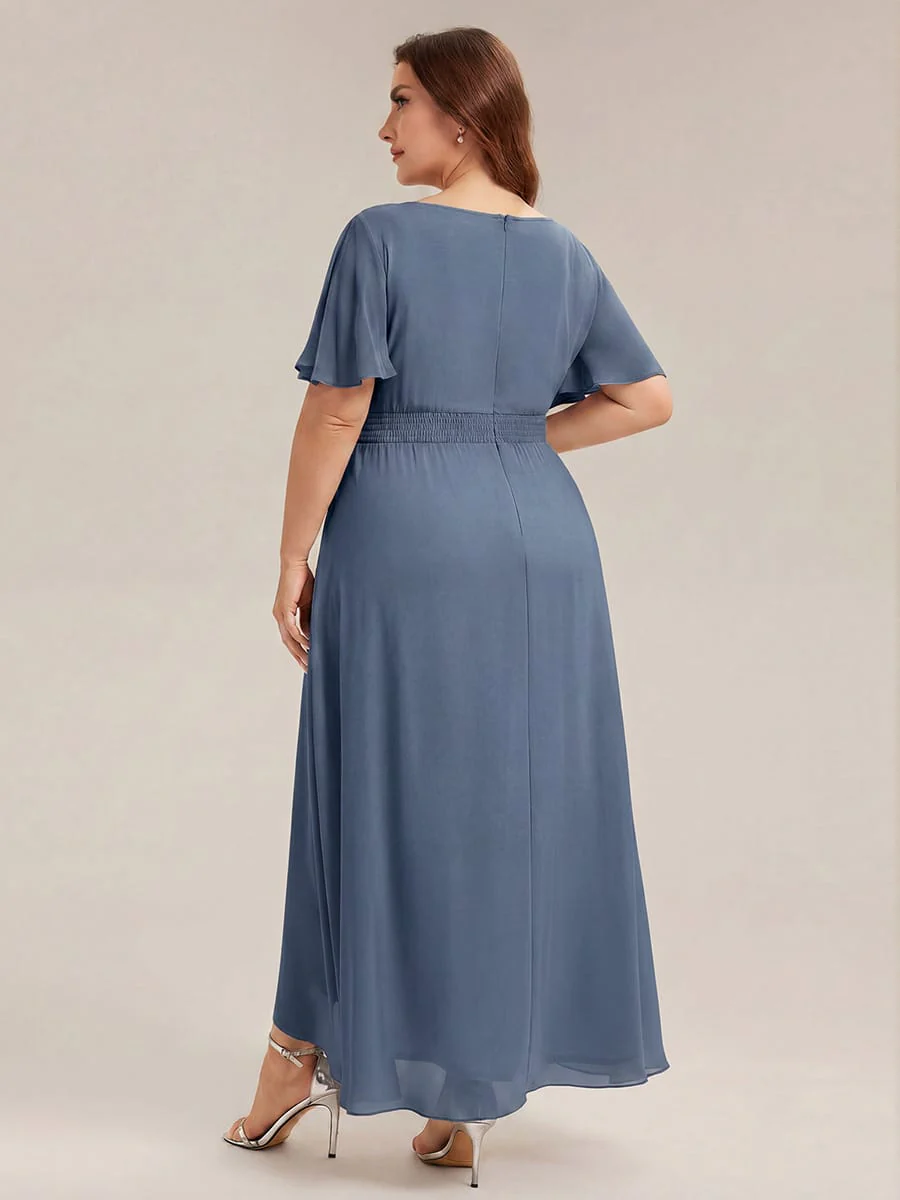 pretty SAGE|Plus Size Ruched Chiffon Ruffle Sleeve Wedding Guest Dress - Image 19