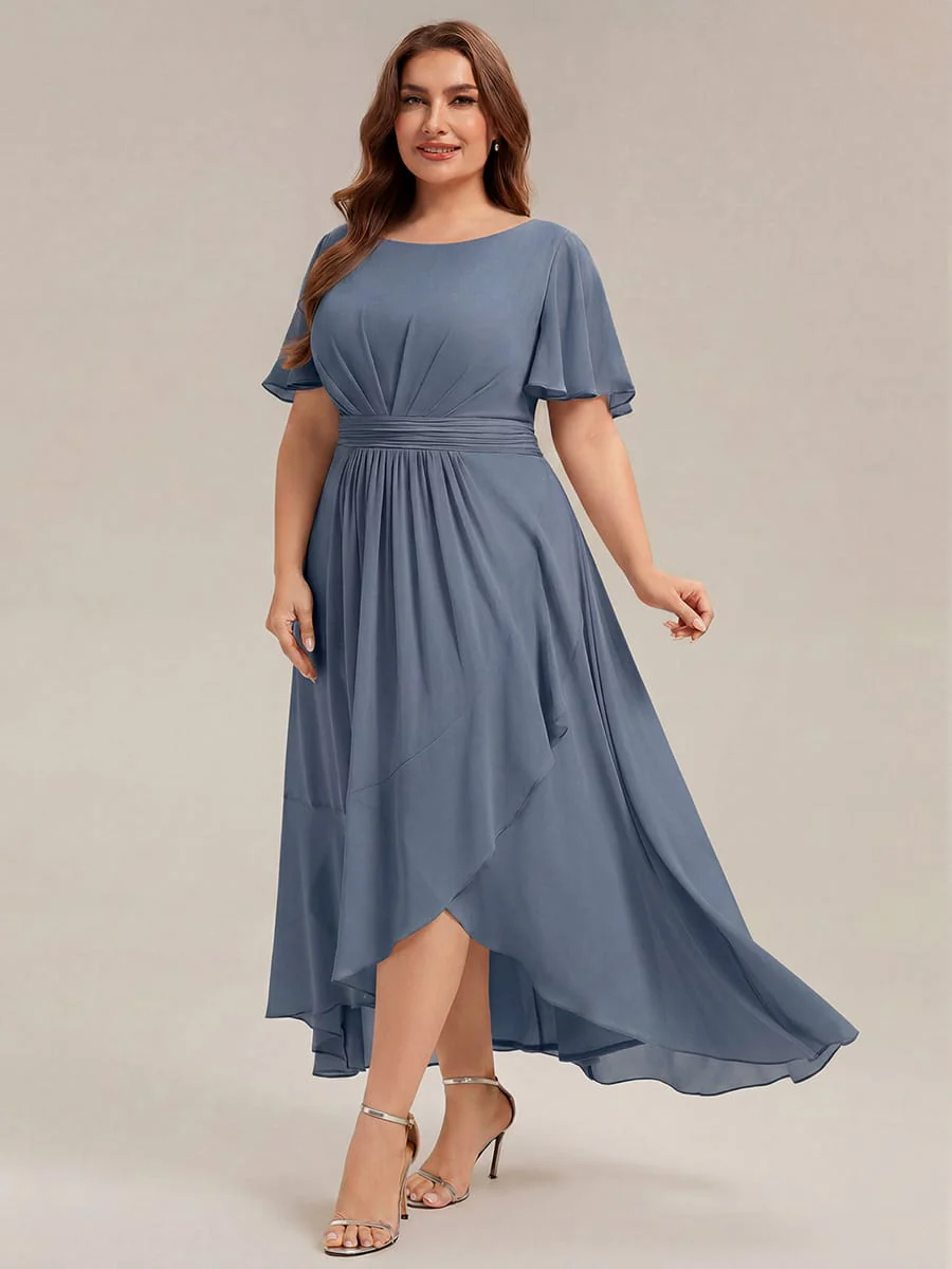 pretty SAGE|Plus Size Ruched Chiffon Ruffle Sleeve Wedding Guest Dress - Image 20