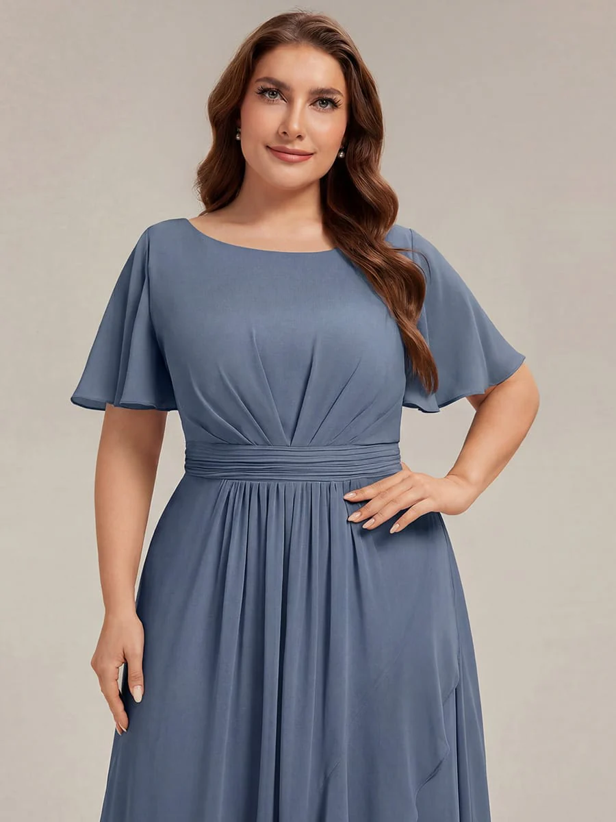 pretty SAGE|Plus Size Ruched Chiffon Ruffle Sleeve Wedding Guest Dress - Image 21