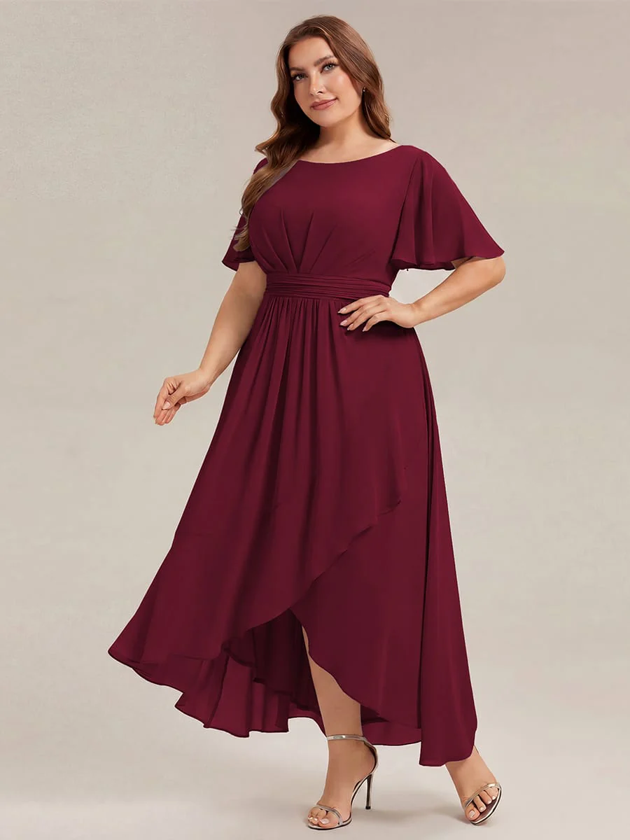 pretty SAGE|Plus Size Ruched Chiffon Ruffle Sleeve Wedding Guest Dress - Image 22