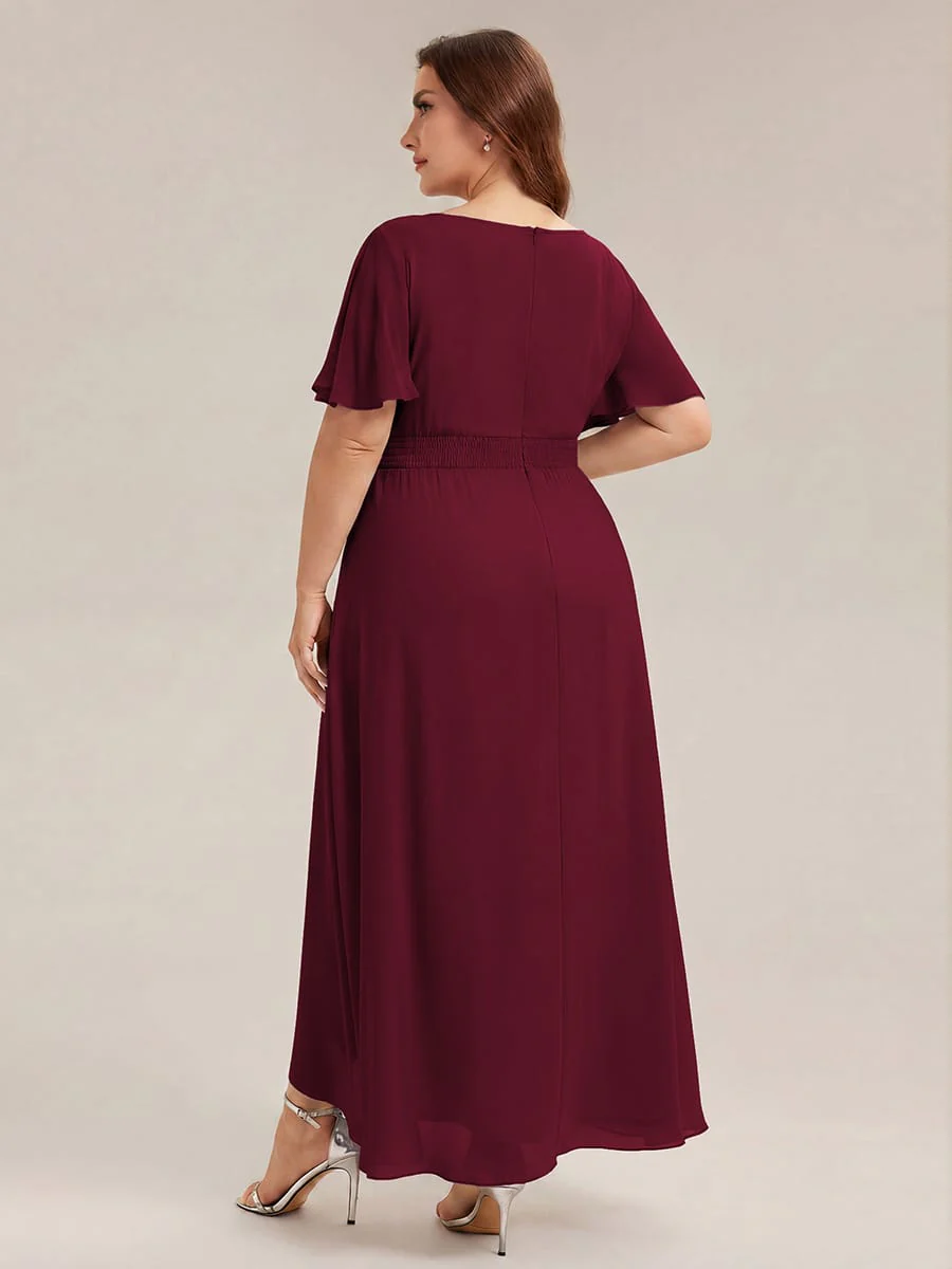 pretty SAGE|Plus Size Ruched Chiffon Ruffle Sleeve Wedding Guest Dress - Image 23