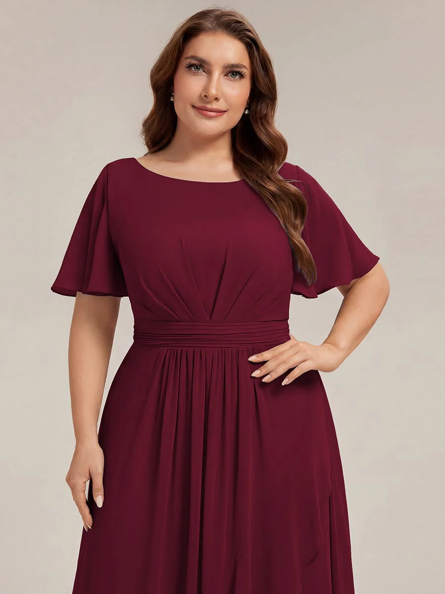 pretty SAGE|Plus Size Ruched Chiffon Ruffle Sleeve Wedding Guest Dress - Image 25