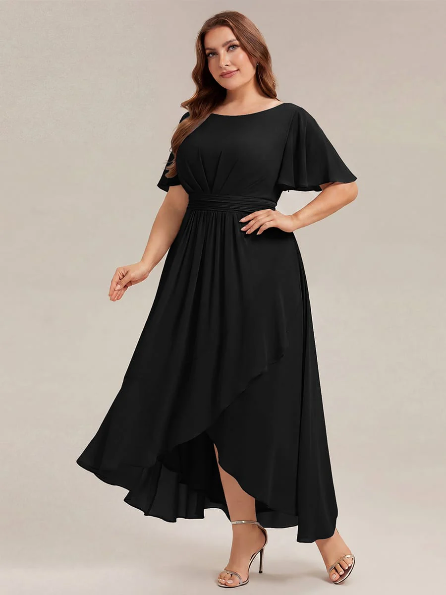 pretty SAGE|Plus Size Ruched Chiffon Ruffle Sleeve Wedding Guest Dress - Image 26