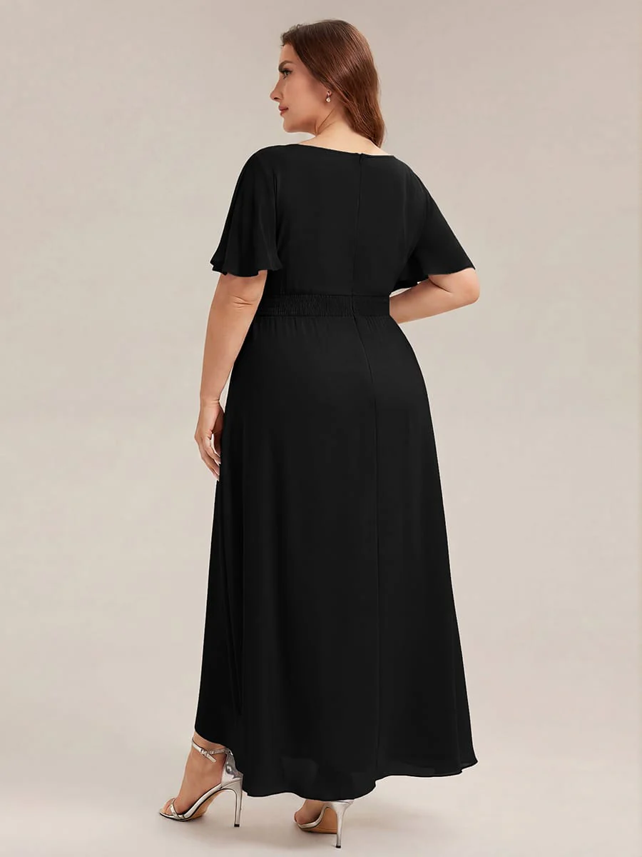 pretty SAGE|Plus Size Ruched Chiffon Ruffle Sleeve Wedding Guest Dress - Image 27